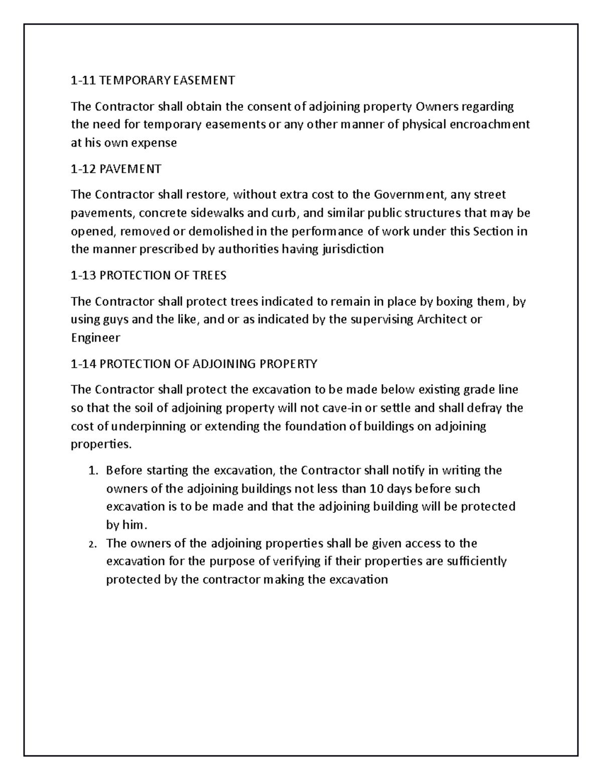1 ARTS 1 11 TEMPORARY EASEMENT The Contractor Shall Obtain The