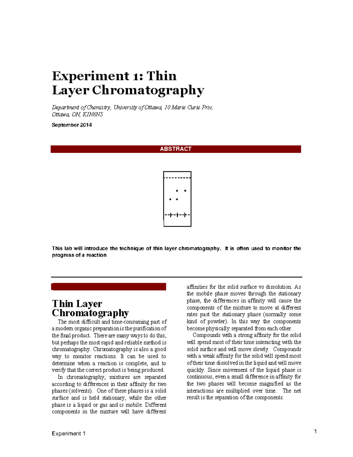 Exp 1 TLC analysis 132124 Experiment 1 Thin Layer Chromatography
