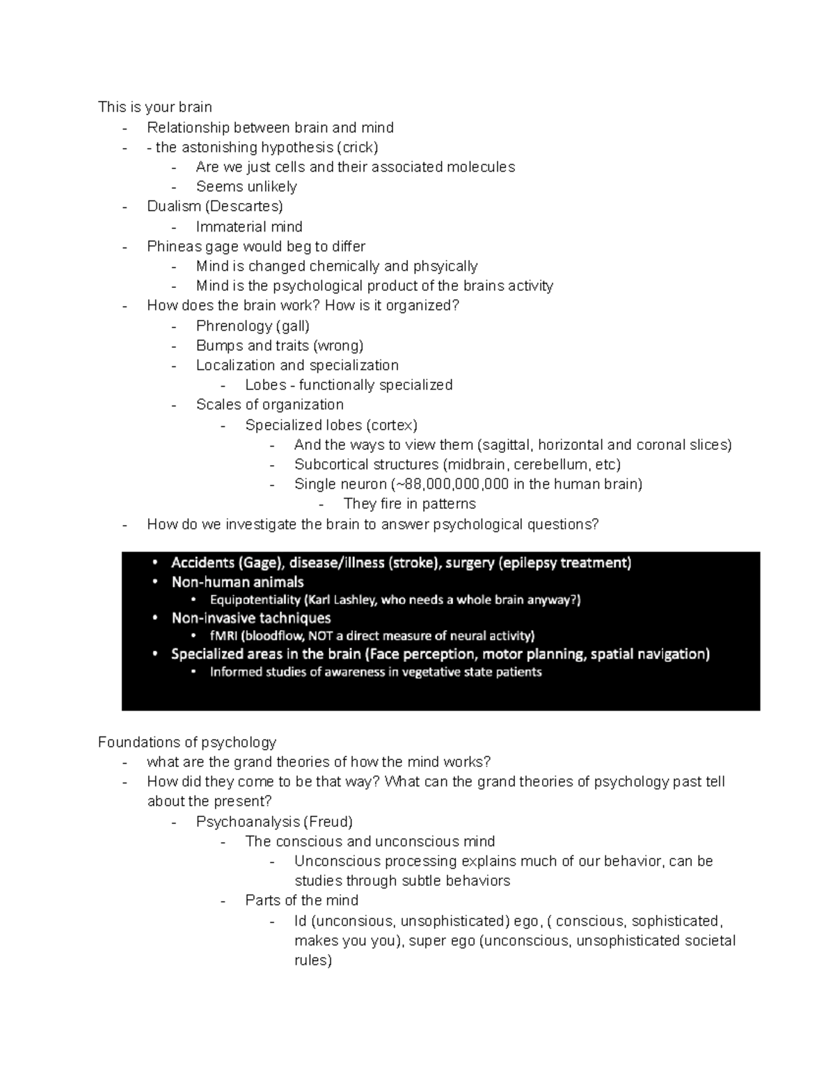 Psych First Exam Review - This Is Your Brain - Relationship Between ...