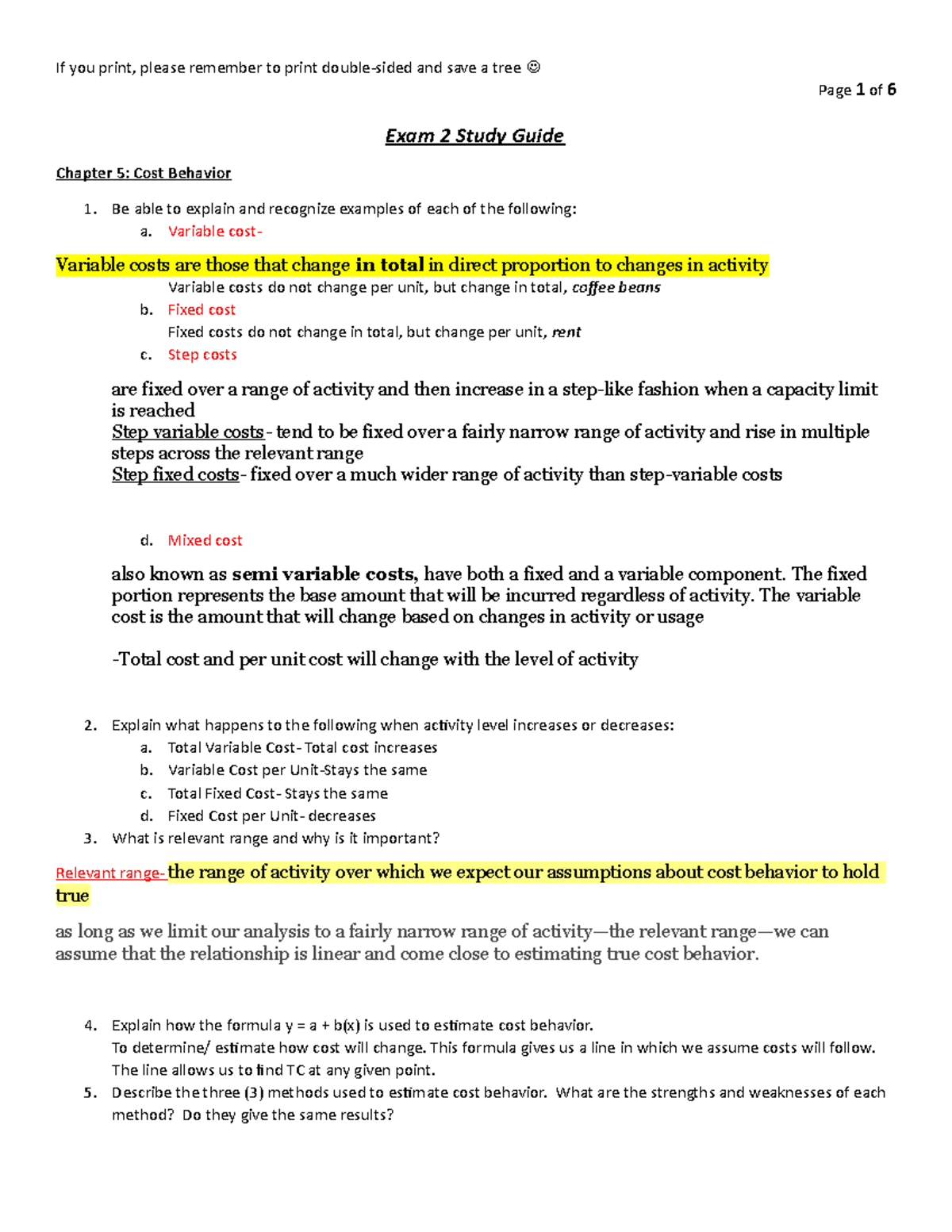 Exam 2 Study Guide - Lecture notes 5,6,7 - If you print, please ...