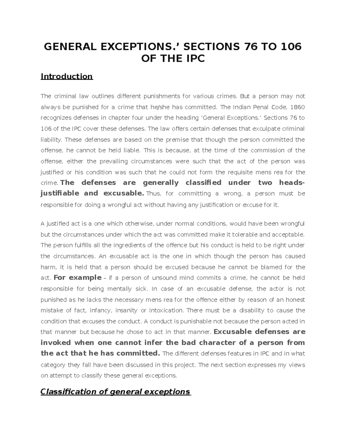 General Exceptions Lecture notes study material GENERAL EXCEPTIONS