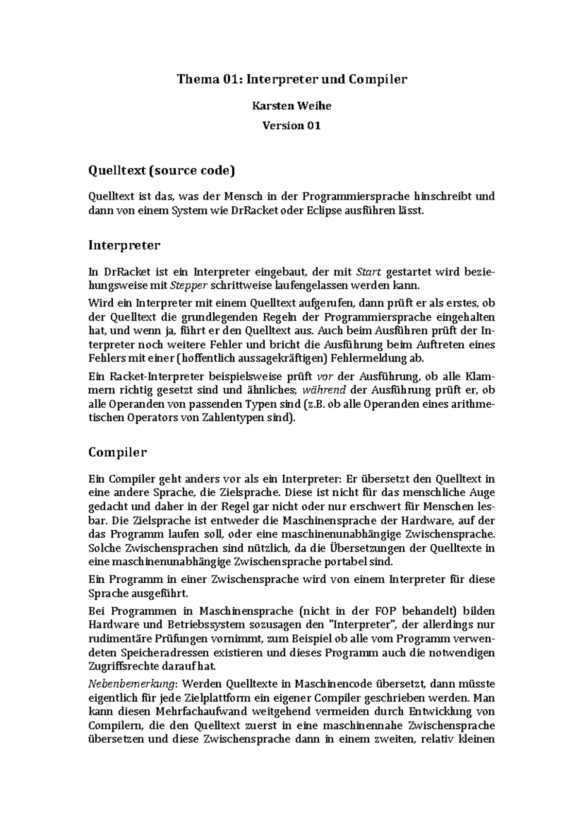Zsf 01 Interpreter und Compiler = - Thema 01: Interpreter und Compiler ...