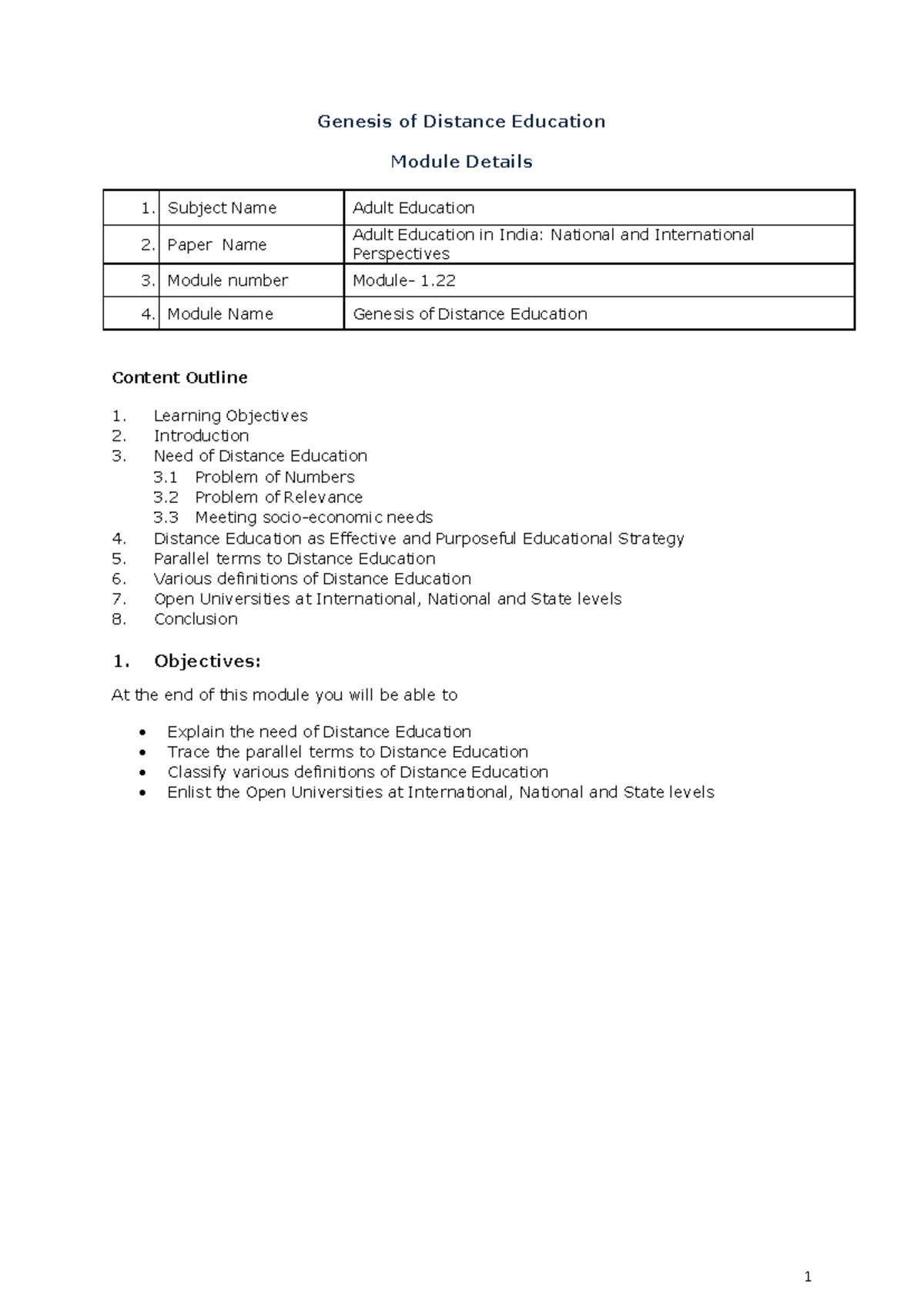 Genesis of Distance Education - Adult/ Non Formal Education - Studocu