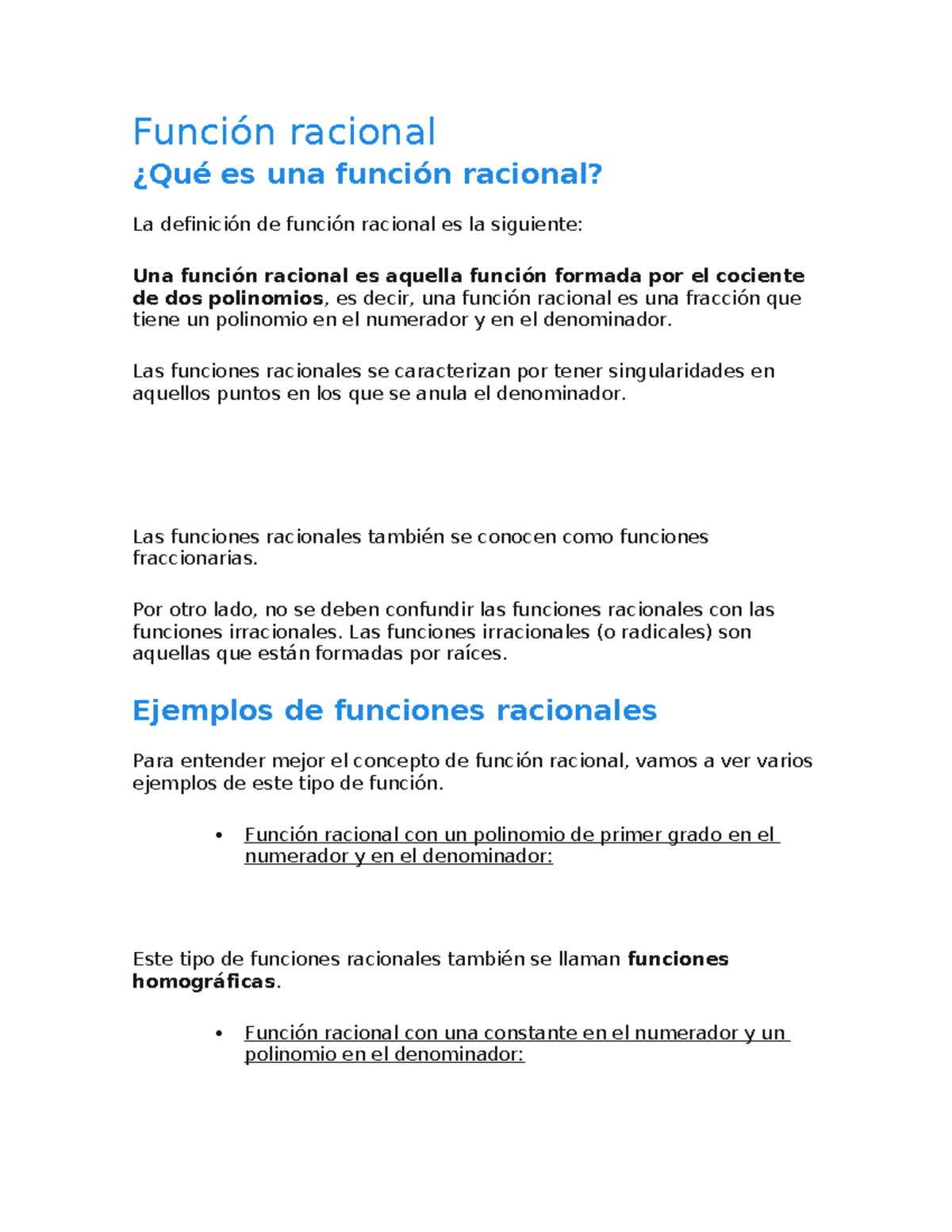 Función racional - Función racional ¿Qué es una función racional? La ...