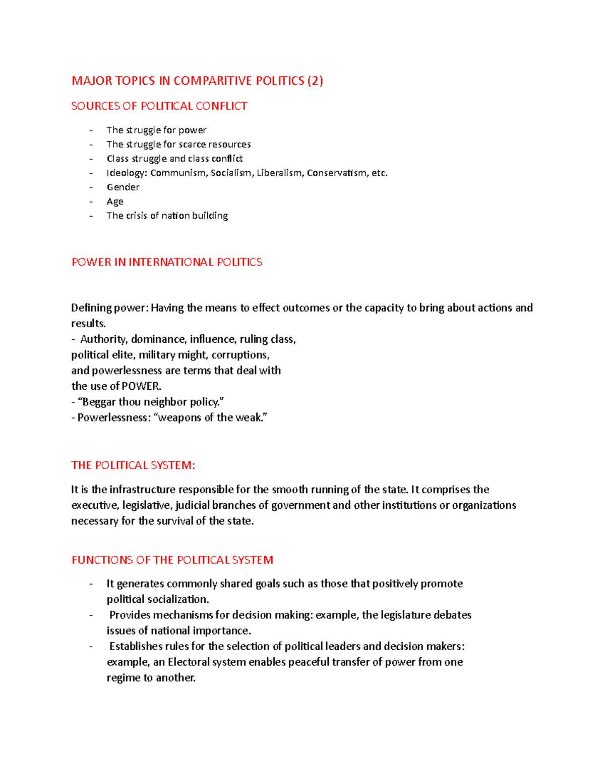 Comparitive politics - MAJOR TOPICS IN COMPARITIVE POLITICS (2) SOURCES ...