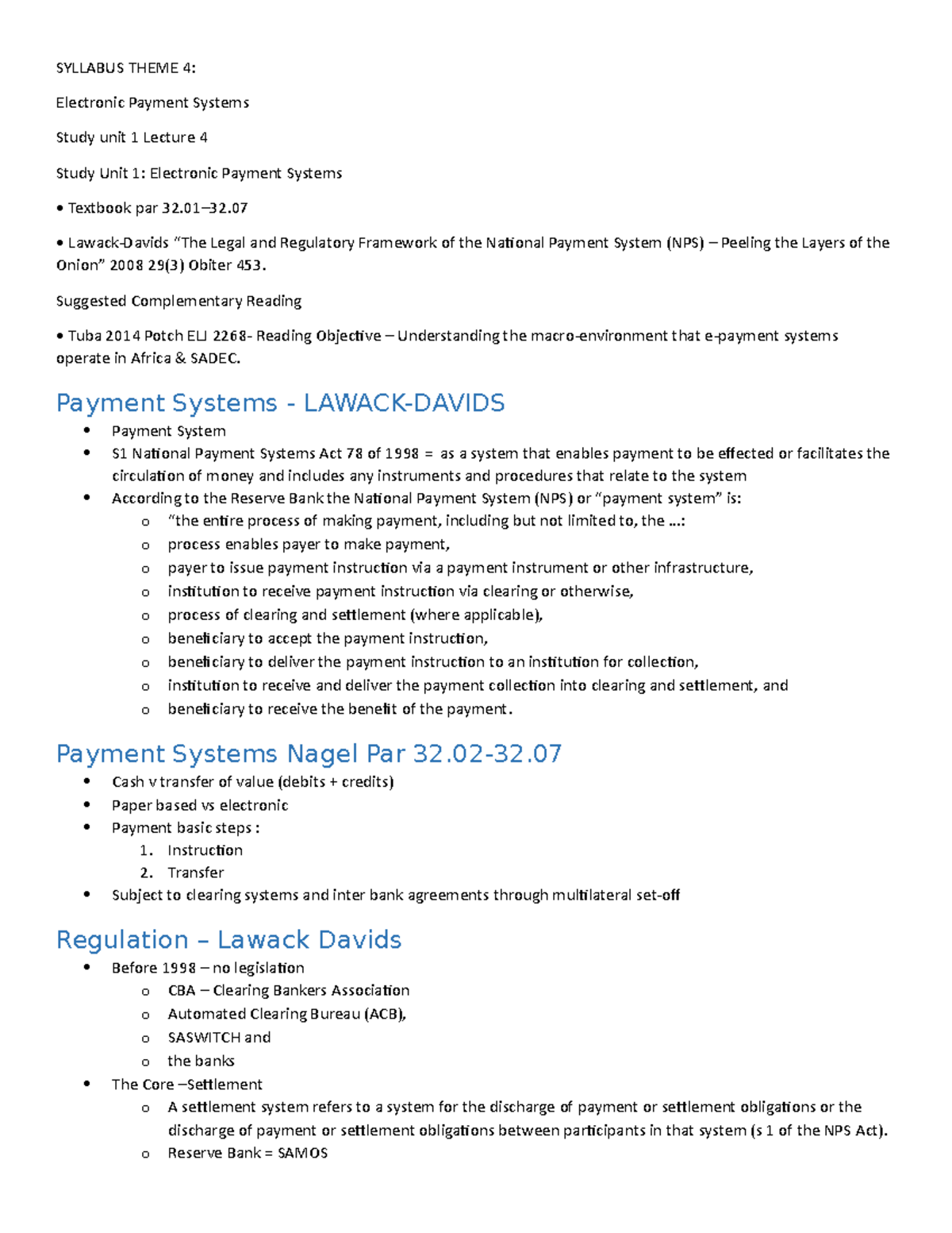WEEK 3 Electronic Payment Systems - SYLLABUS THEME 4: Electronic ...