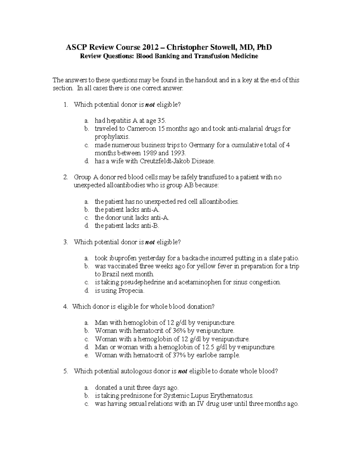 BB-ASCP - Lecture notes - ASCP Review Course 2012 – Christopher Stowell ...