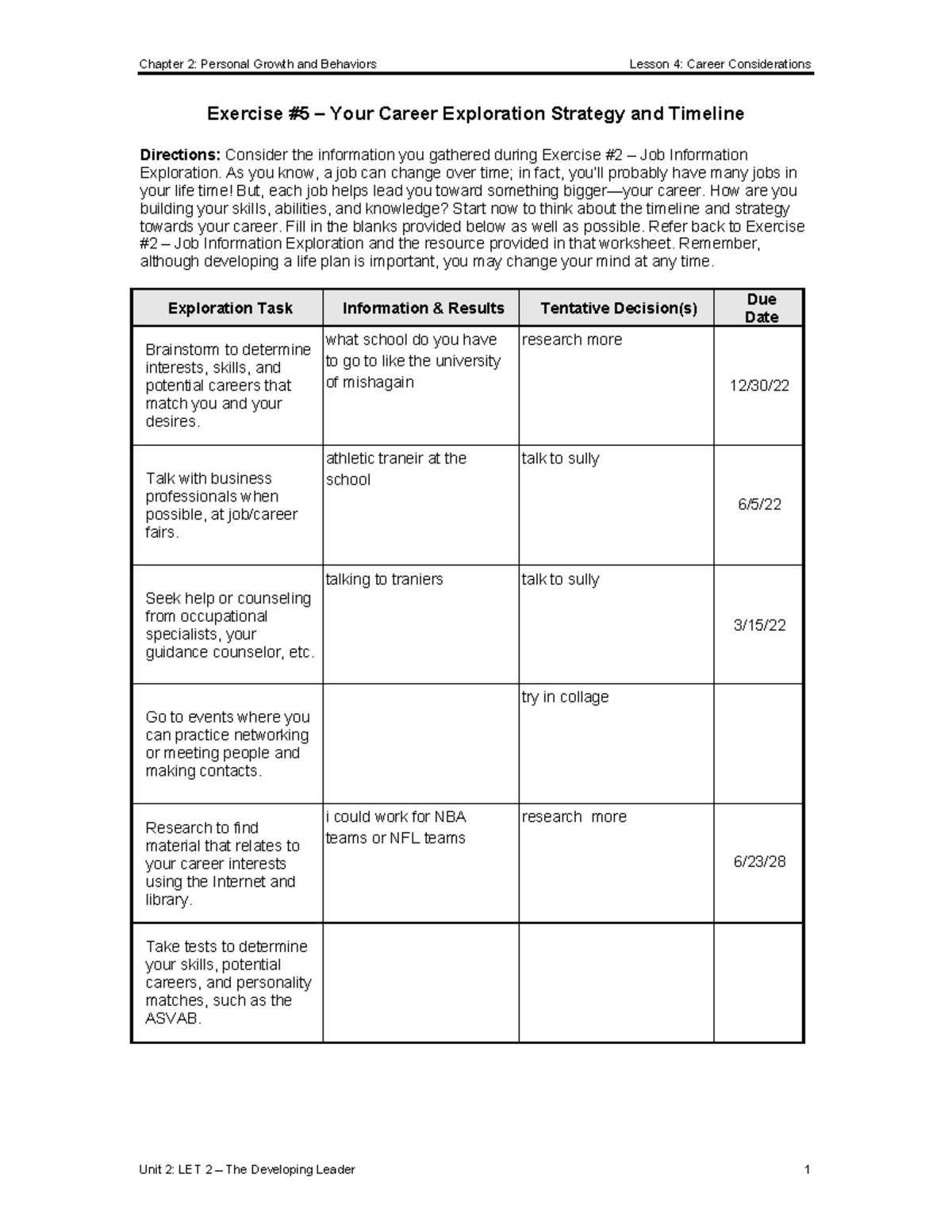 Carrer exploration Chapter 2 Personal Growth and Behaviors Lesson 4