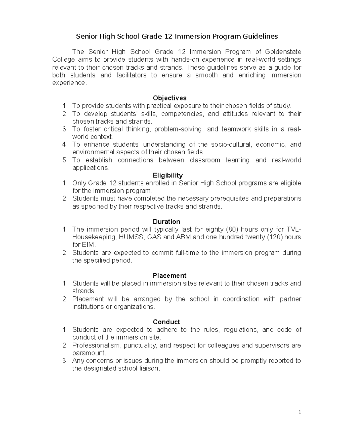 Grade 12 SHS Immersion Senior High School Grade 12 Immersion Program