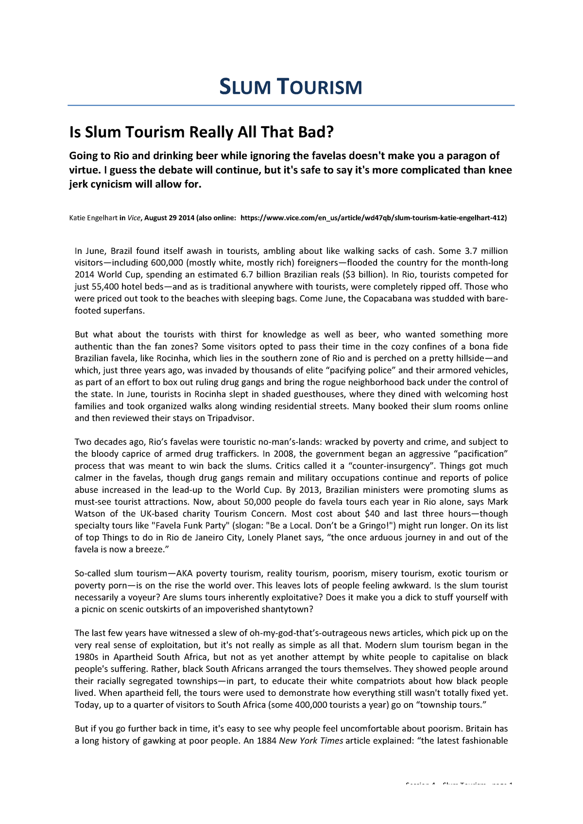 slum tourism essay