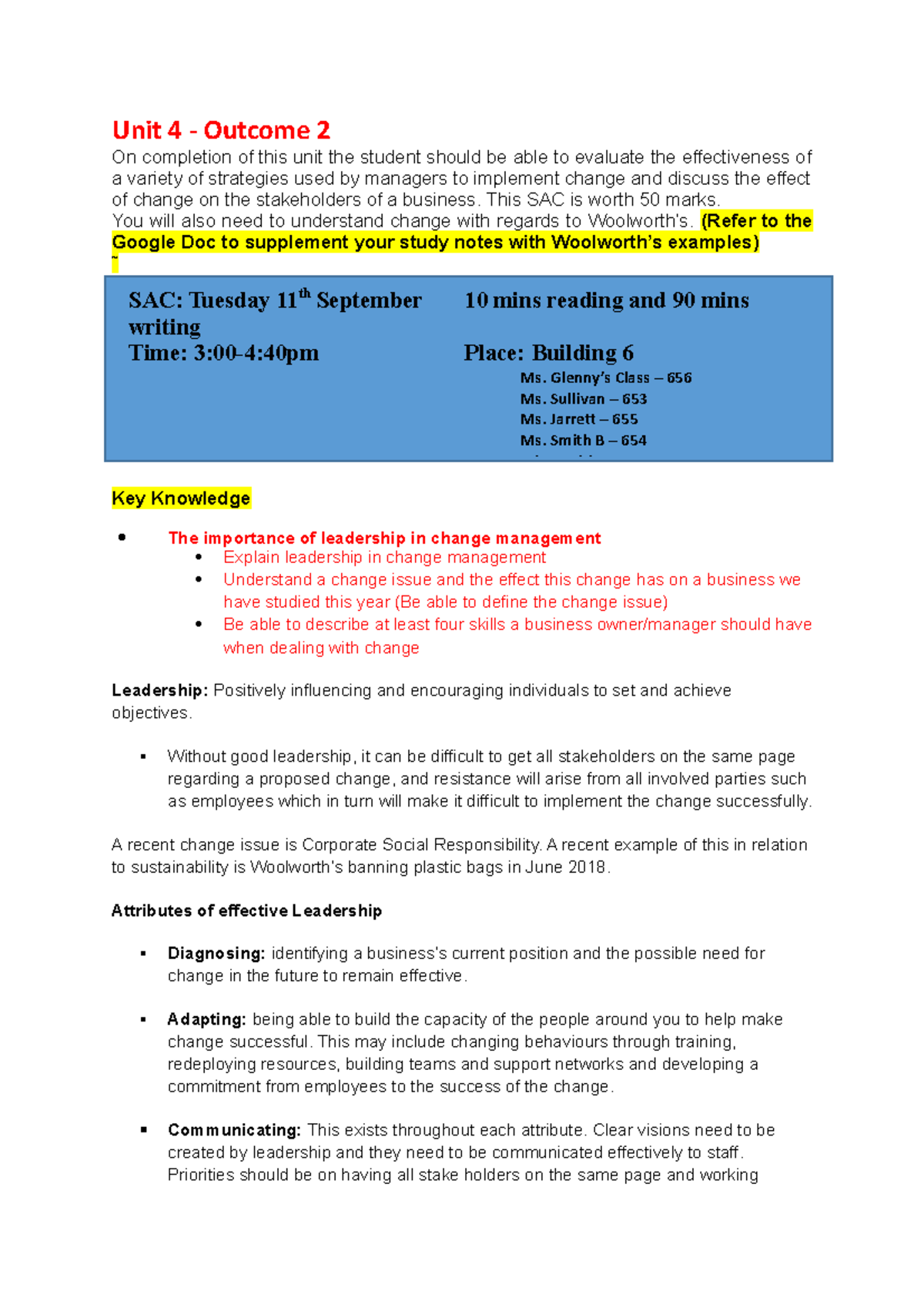 U4 AOS 2 Revision Sheet 2019 - Unit 4 - Outcome 2 On completion of this ...