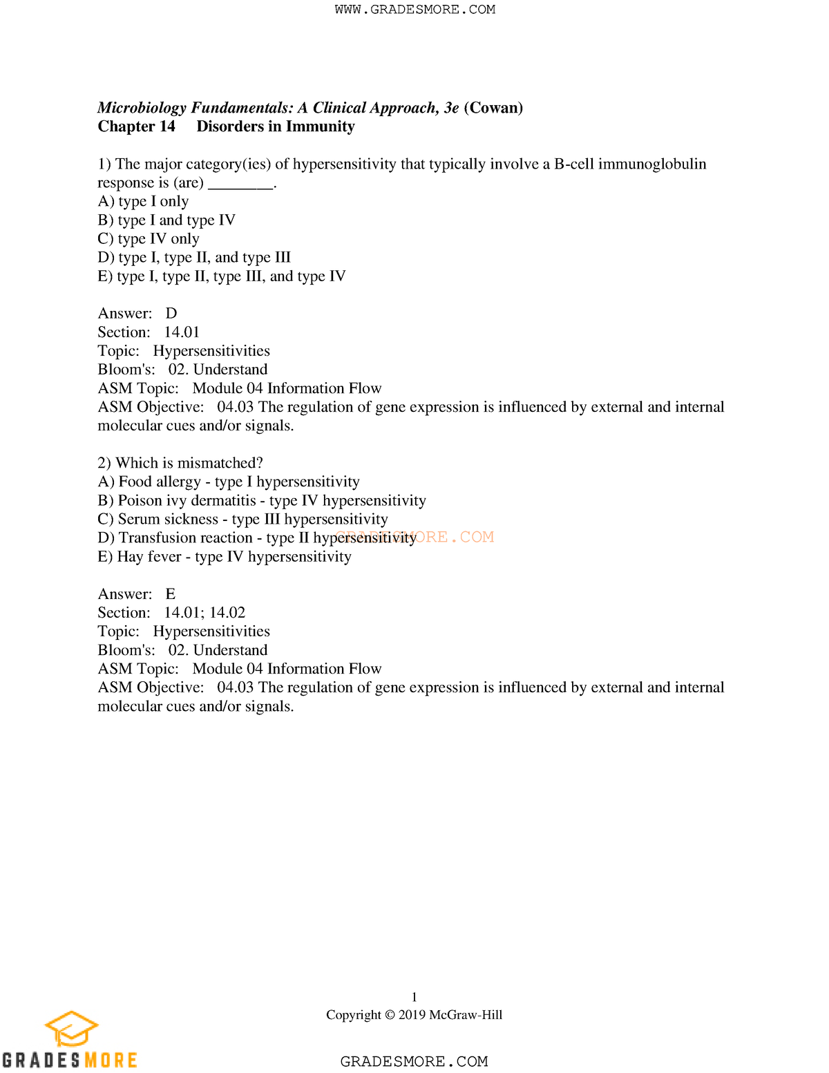 Chapter 14 Practice G R A D E S M O R E C O M 1 Copyright © 2019 Mcgraw Hill Microbiology 3962