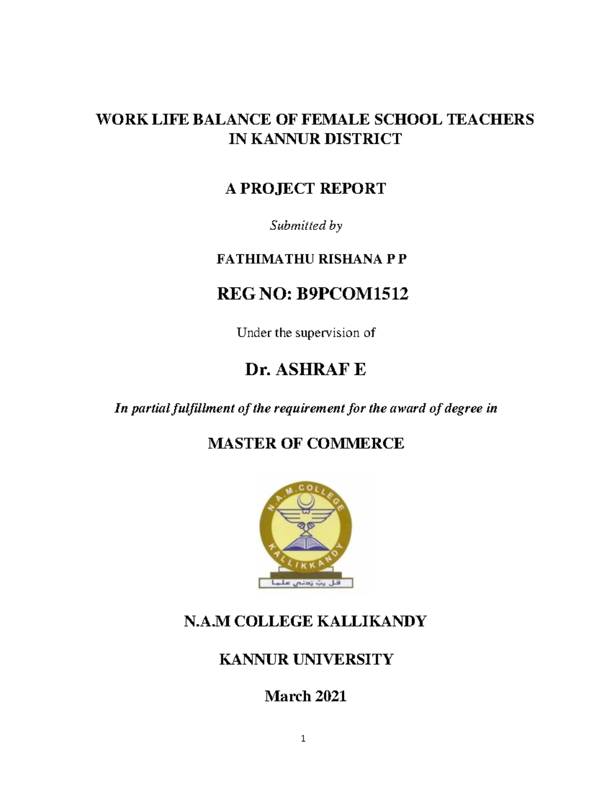 B9PCOM1512 - Work life balance of college teachers - WORK LIFE BALANCE ...