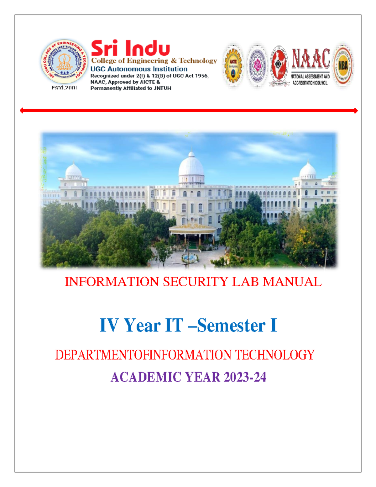IS LAB IT(20232024) INFORMATION SECURITY LAB MANUAL IV Year IT