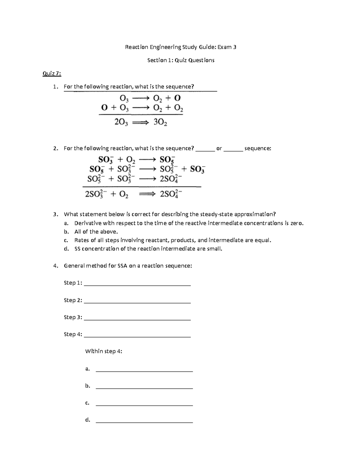 Reaction Engineering Practice Exam 3 - Reaction Engineering Study Guide ...