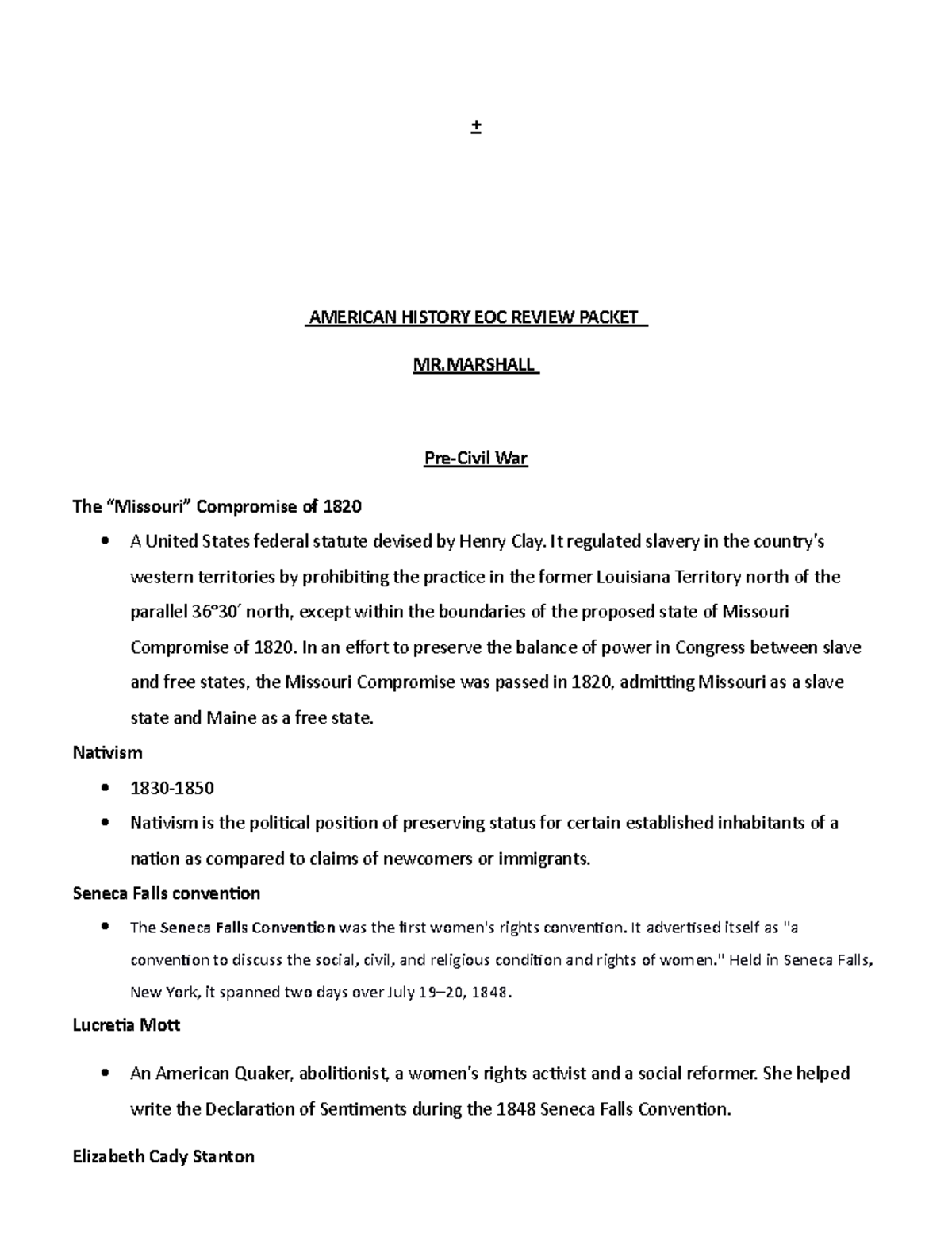 American U.S. History Study Guide Review + AMERICAN HISTORY EOC