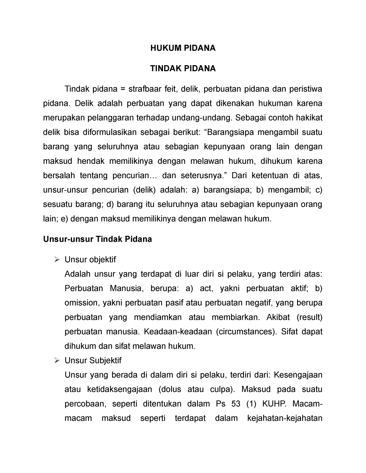 Hukum Pidana - Tindak Pidana (Unsur-unsur) - HUKUM PIDANA TINDAK PIDANA ...