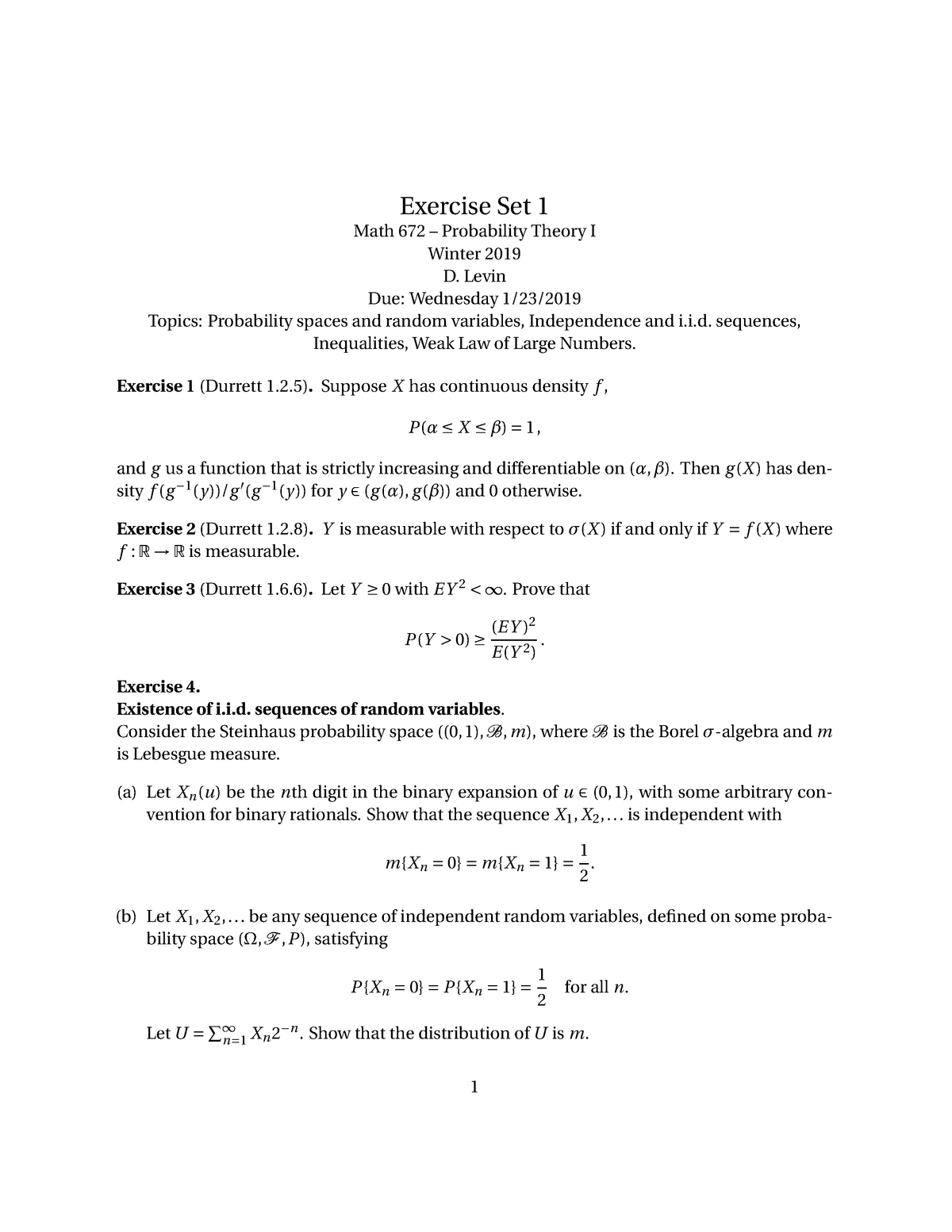 Hw1 Probability Theory Exercise Set Math 672 Probability Theory Winter 19 Studocu