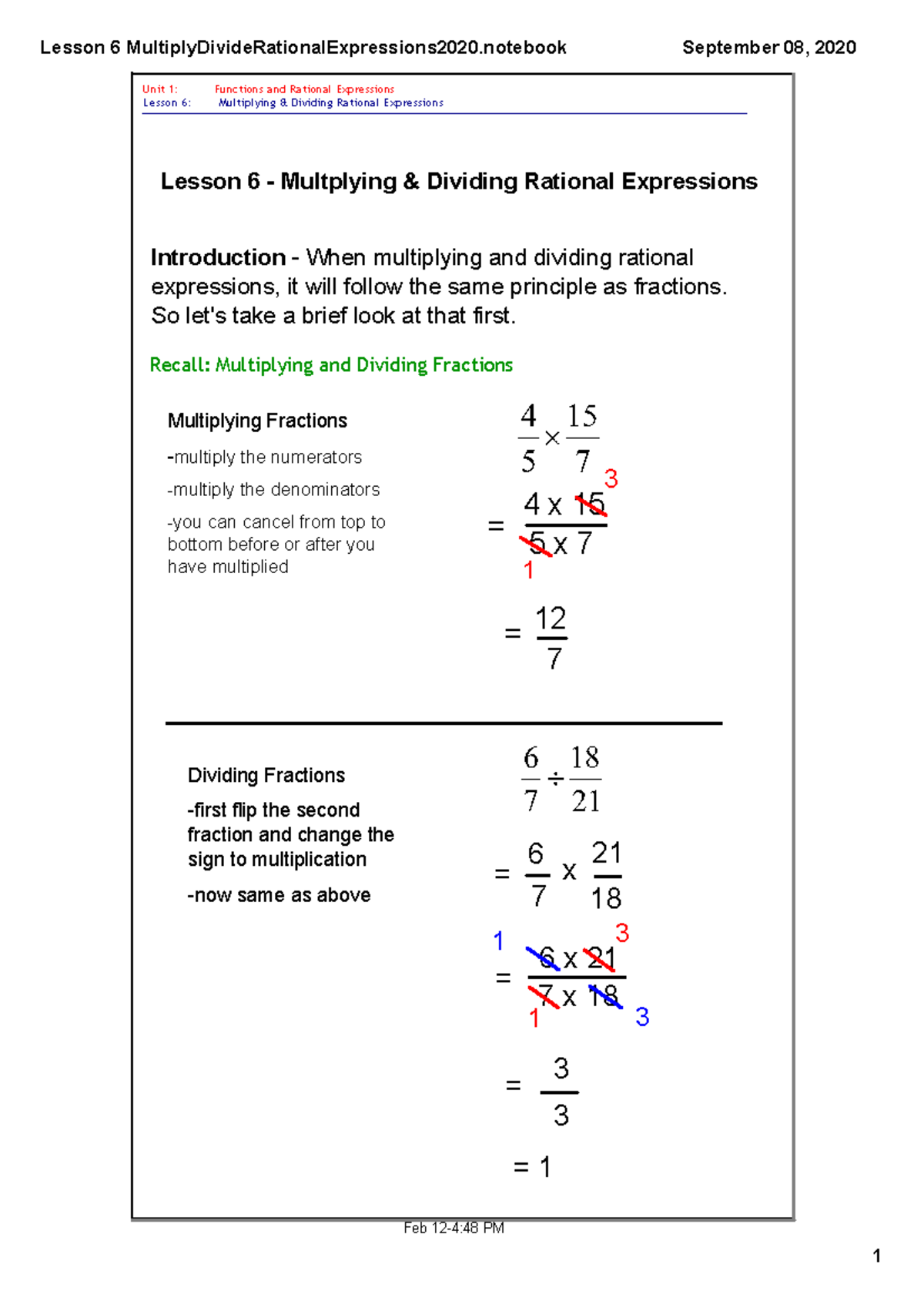 Lesson 6 Completed - Multiply Divide - Feb 124:48 PM Unit 1: Functions ...