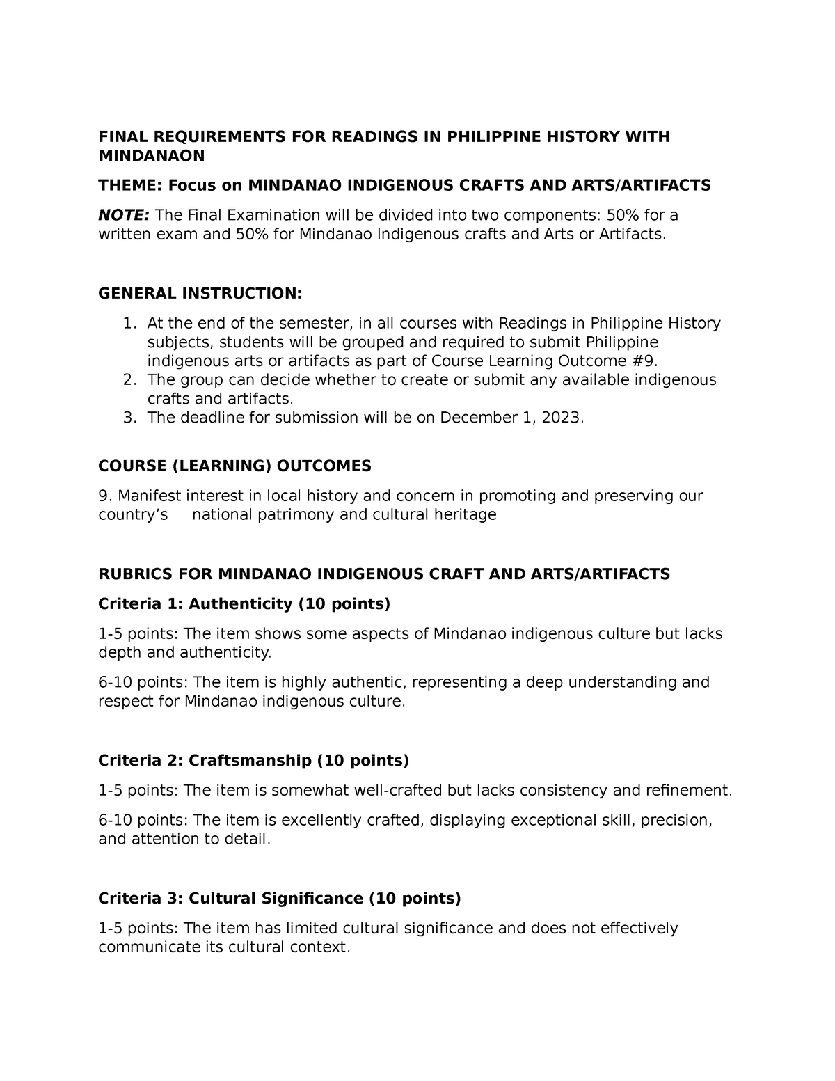 Final Requirements For Rph 100 - Final Requirements For Readings In 