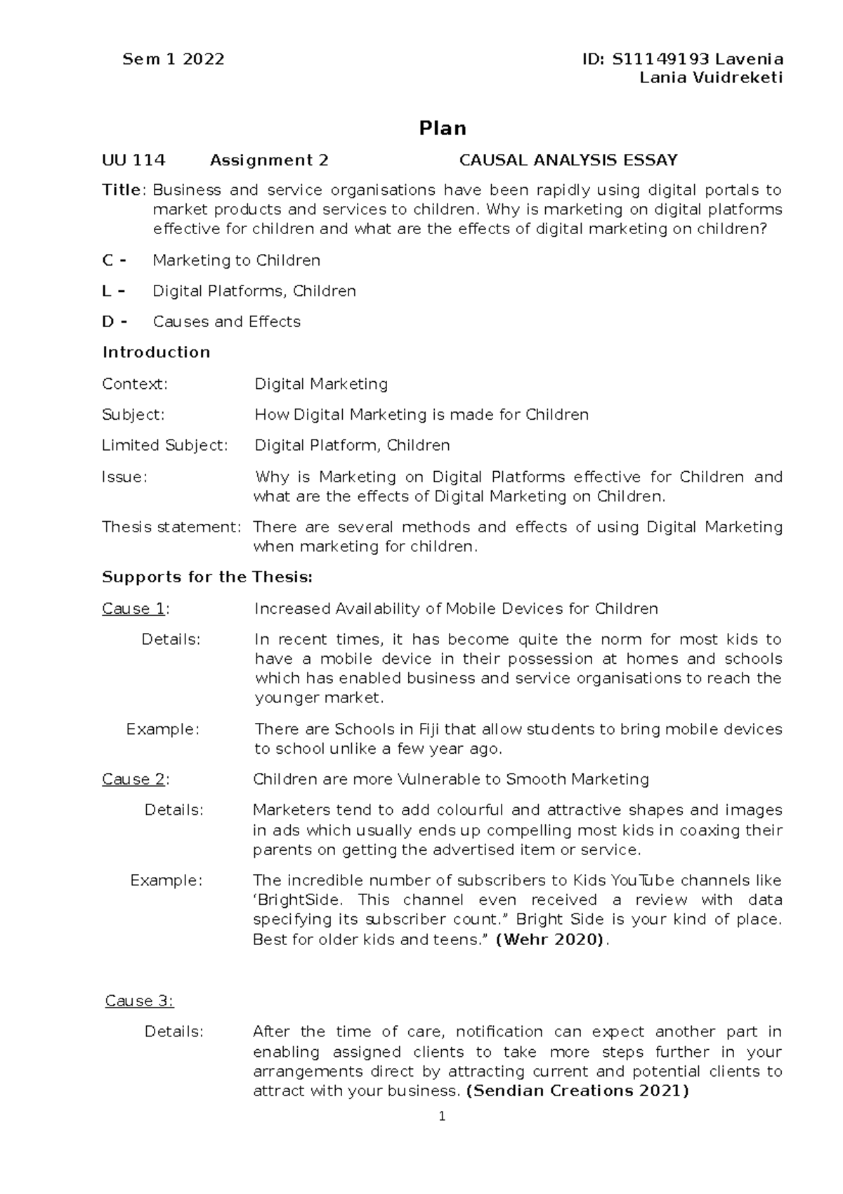 Pre-Activity Assignment 2 Causal Analysis Essay Plan - Sem 1 2022 ID ...