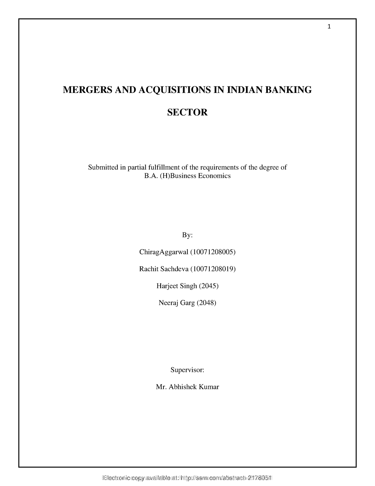 SSRN-id2178051 - PROJECT REPORT - Electronic Copy Available At: Ssrn ...