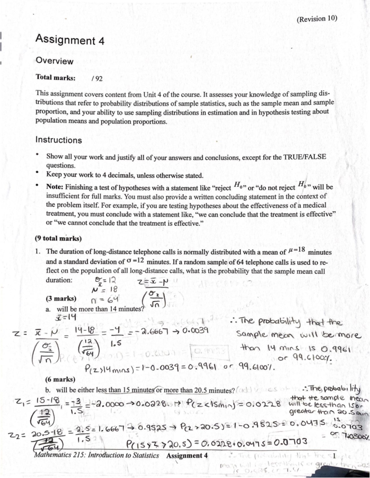 Assignment 4 MATH215 complete - Math 215 - Studocu