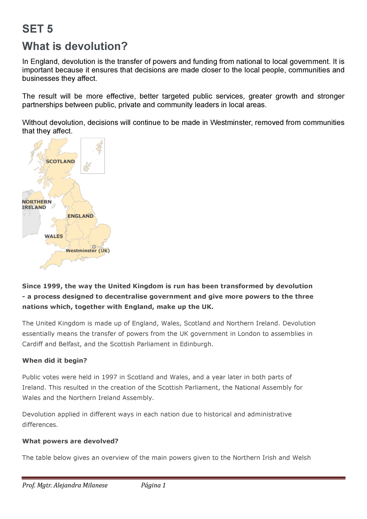 SET 5 Devolution In The UK - SET 5 What Is Devolution? In England ...