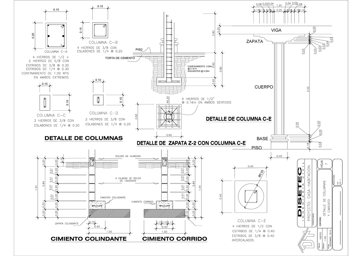 Detalles - Ingenieria civil - 0. 0. 0. 0. 0. 0. CIMIENTO COLINDANTE ...