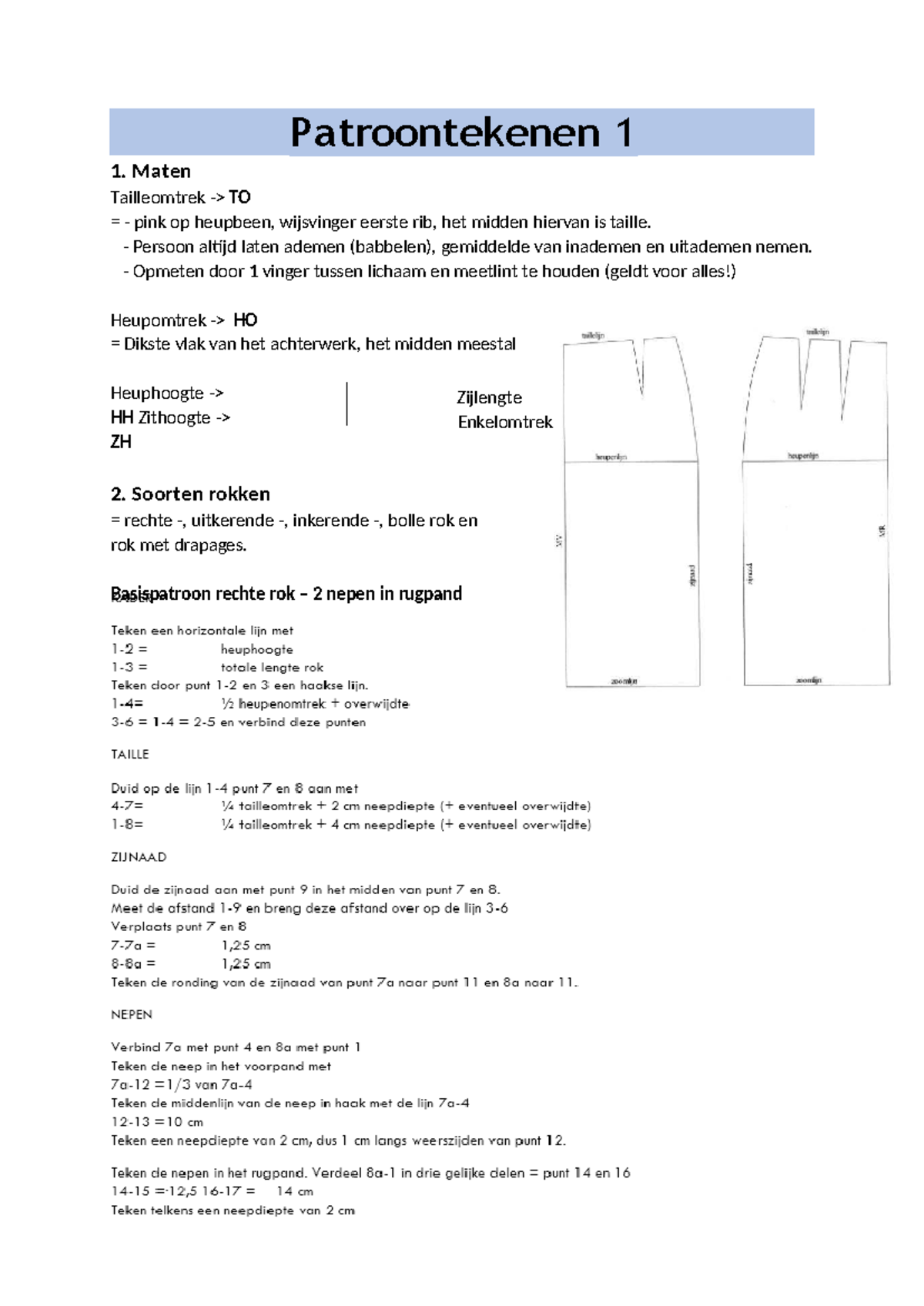 Samenvatting Patroontekenen Patroontekenen 1 1 Maten Tailleomtrek To Pink Op Heupbeen 8141