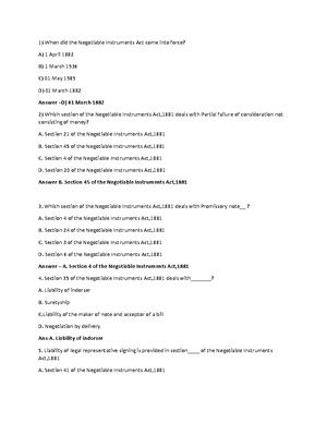 MCQ THE Negotiable Instruments ACT, 1881 - CA Kishan Kumar MCQs ...