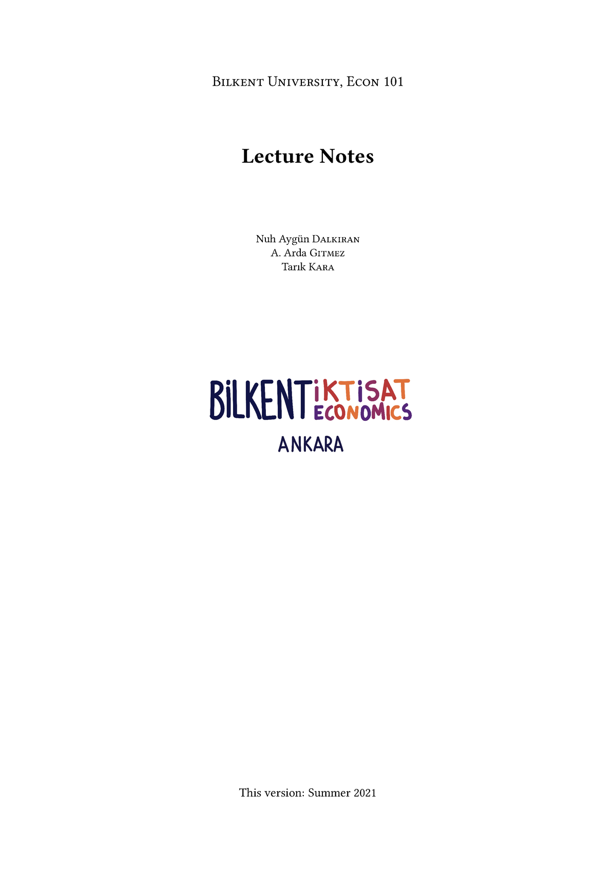 Econ 101 Lecture Notes Introduction - Bilkent University, Econ 101 ...