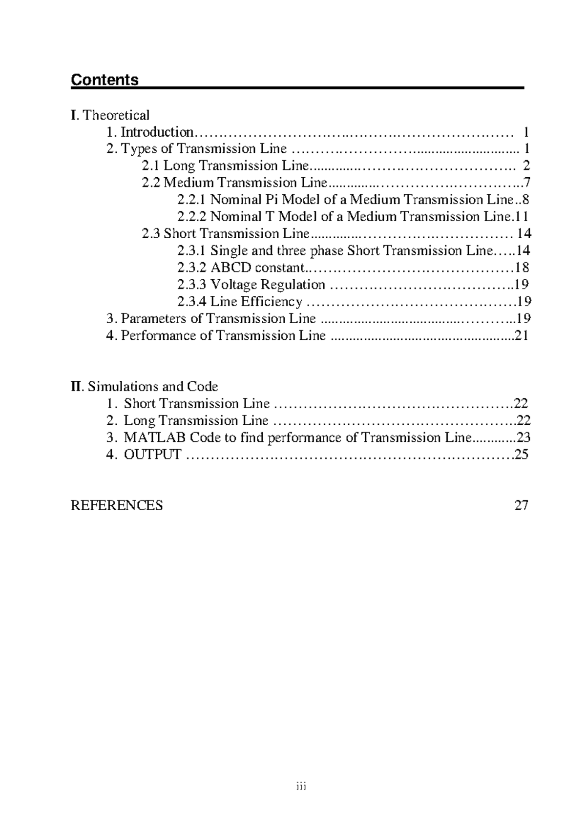 Analysis of transmission line - iii Contents - Studocu