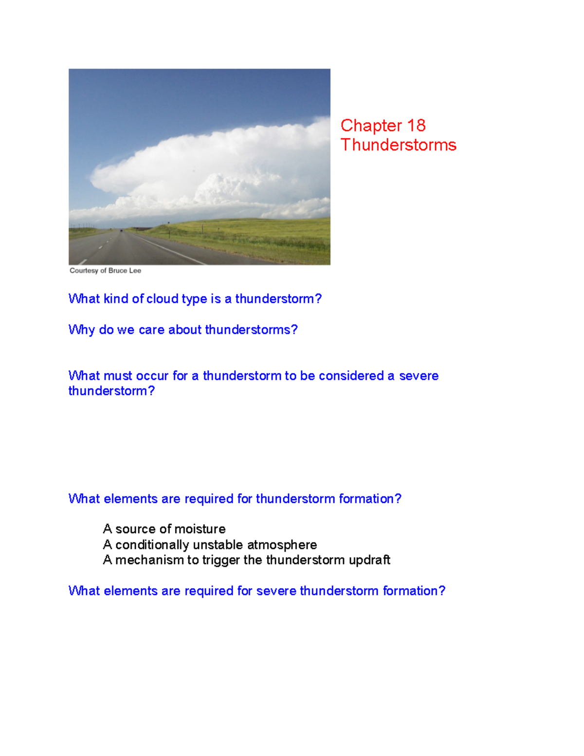 Chapter 18 Lecture Notes - Chapter 18 Thunderstorms What Kind Of Cloud ...