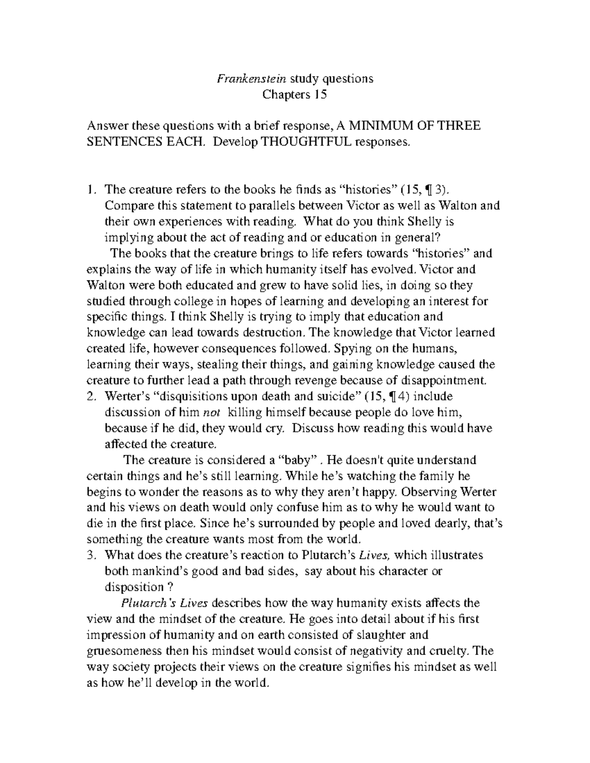 Jazmine Watson [Template] Frank Study qs ch 15 Frankenstein study