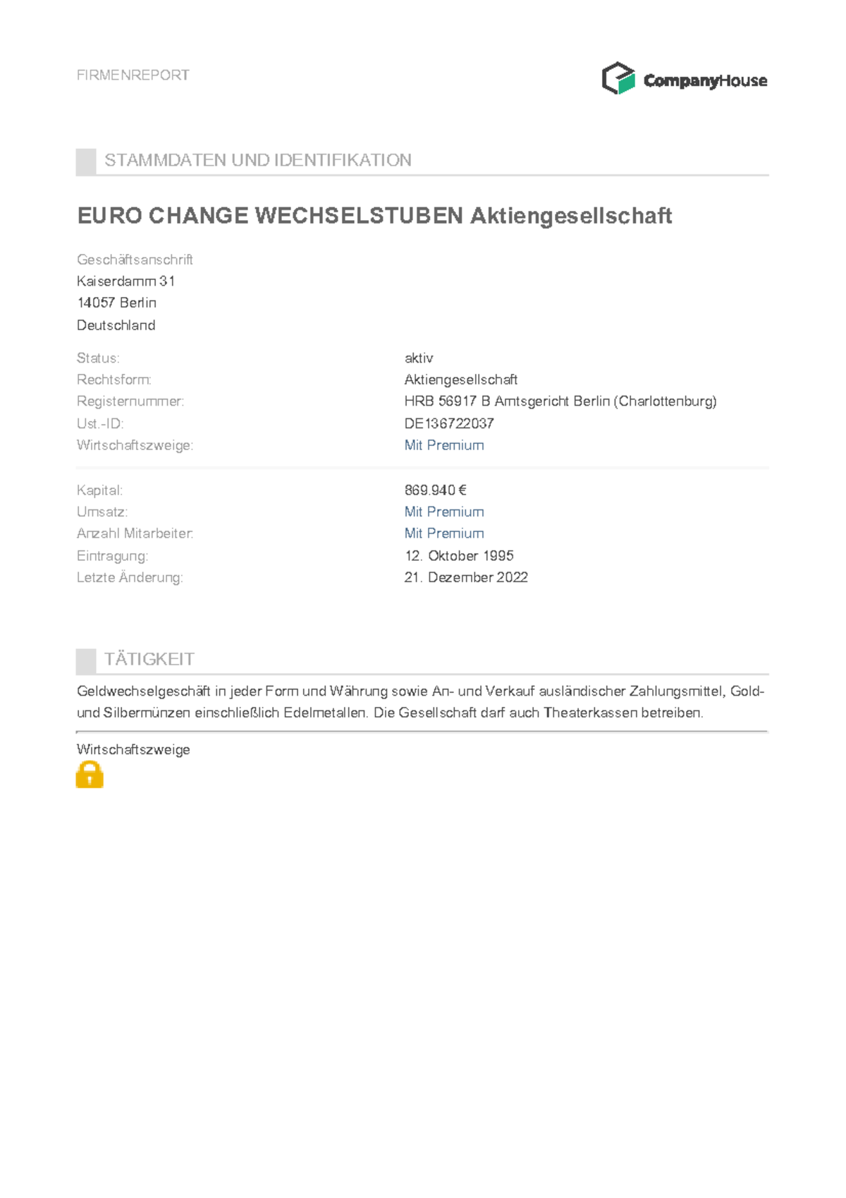 Euro Change Wechselstuben Ag EURO Change Wechselstuben Aktiengesellschaft-06 - FIRMENREPORT