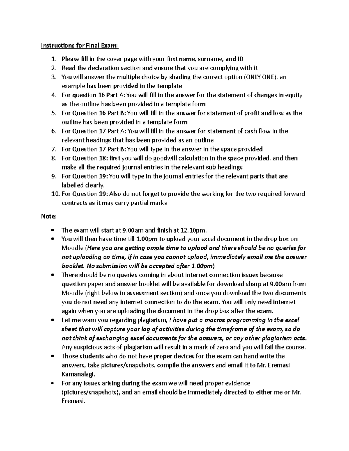 AF210 Instructions for Final Exam Instructions for Final Exam Please