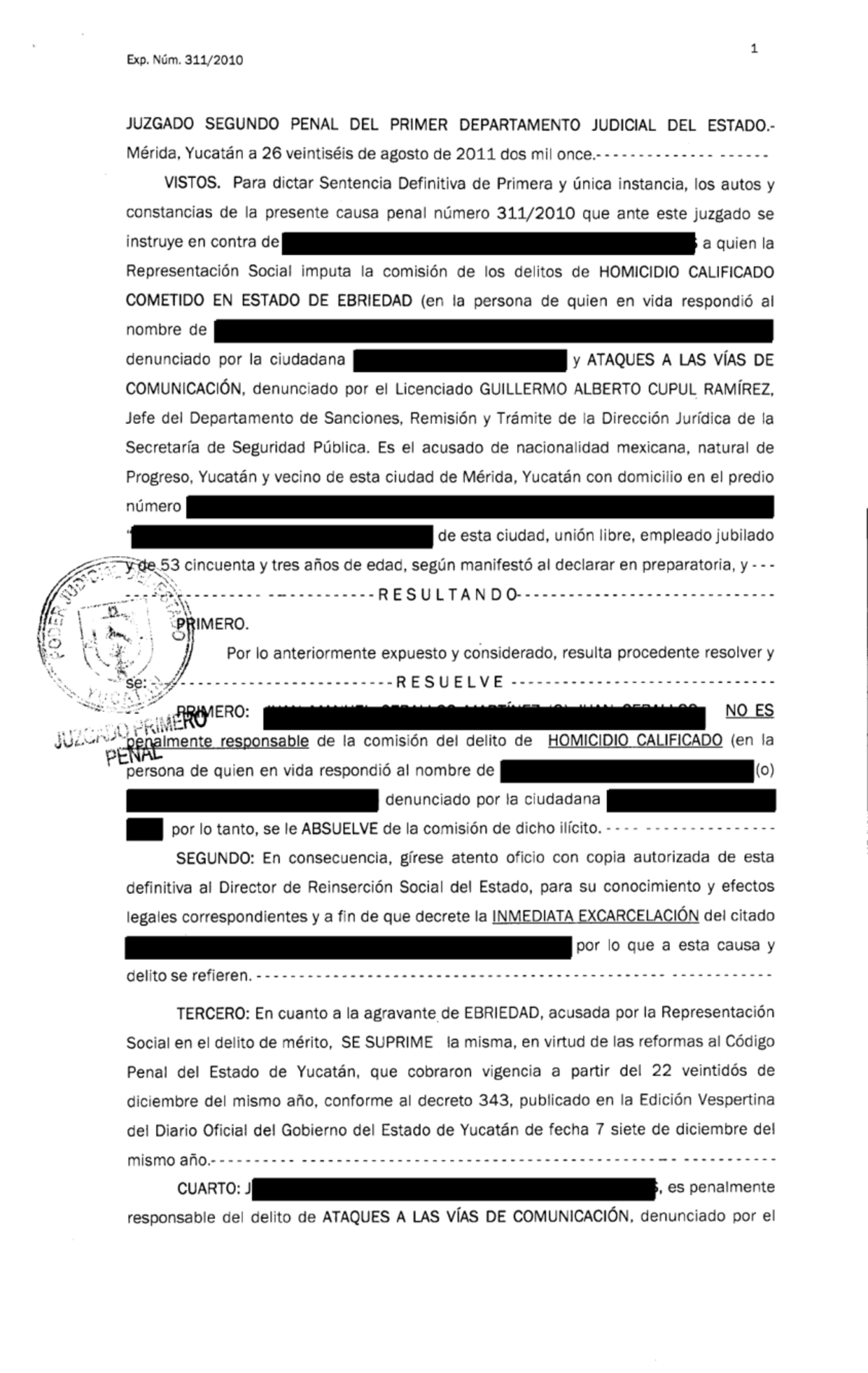 Sentencia Penal 311-2010 (Homicidio Calificado) - Derecho Penal - Todos