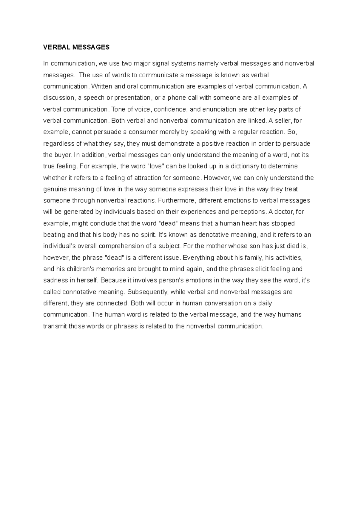 Verbal Messages INC271 - VERBAL MESSAGES In communication, we use two ...