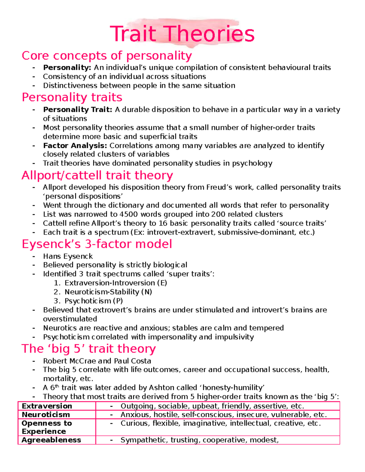 Chapter 12 - Notes - Intro To Psychology, Carleton University, Koralynn ...