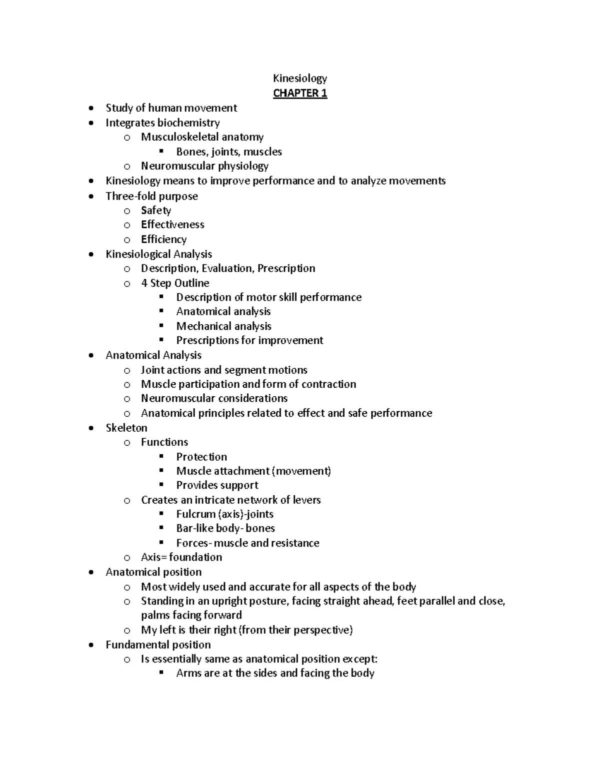 Kinesiology Chapter 1 Notes - Kinesiology Chapter 1 Study Of Human 