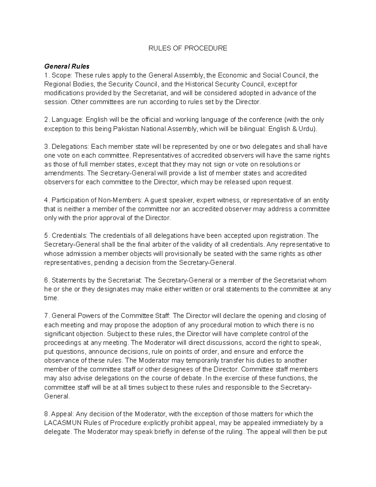 Rules OF Procedure RULES OF PROCEDURE General Rules Scope These