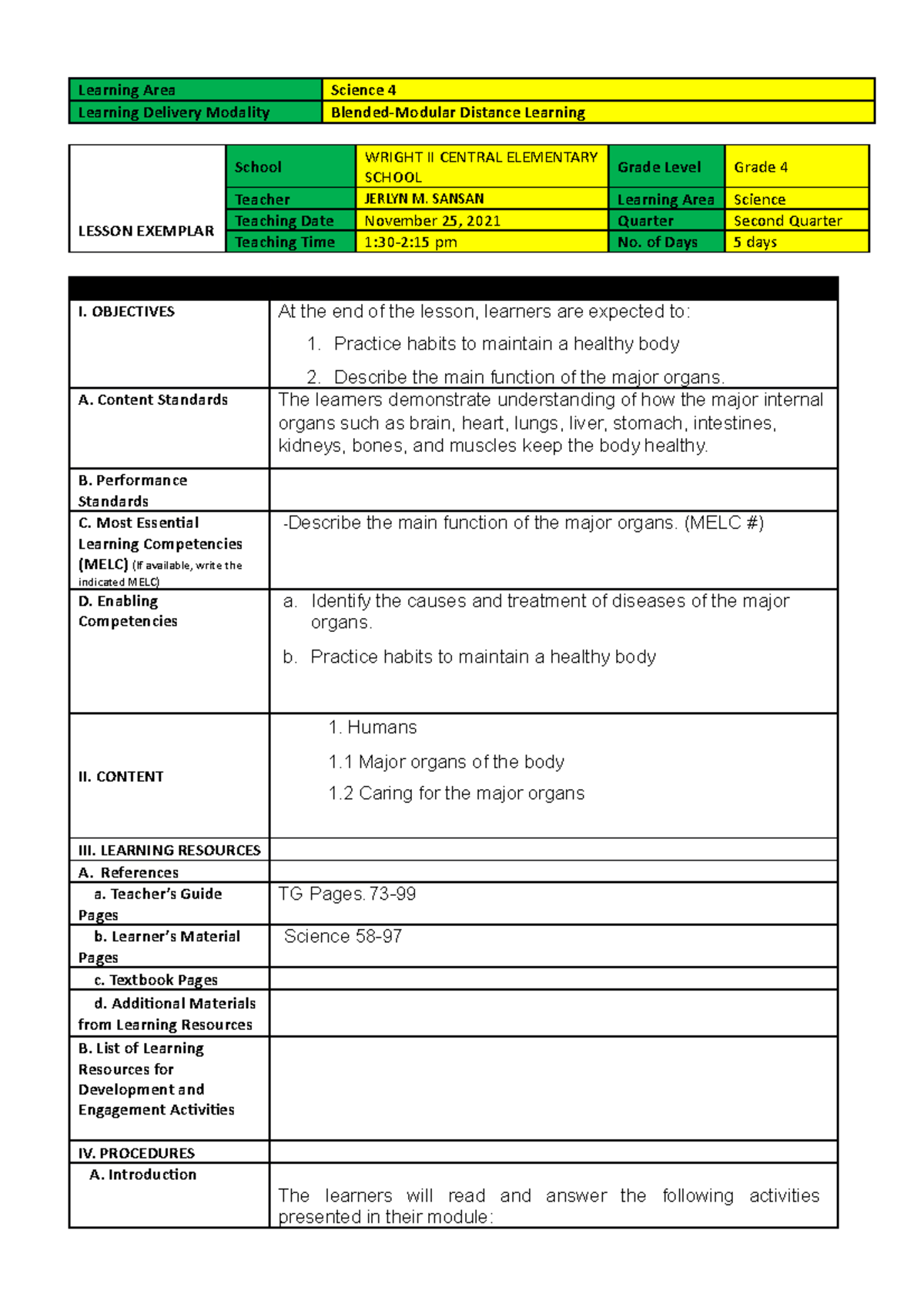 LE week 1 jerlyn - done - Learning Area Science 4 Learning Delivery ...