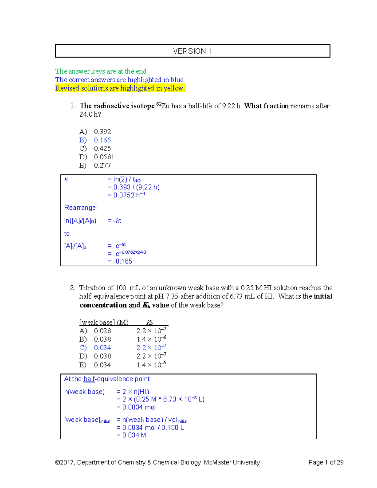 17 Test 2 W Solutions The Answer Keys Are At The End The Correct Answers Are Highlighted In Blue Revised Solutions Are Highlighted In Yellow The Studocu