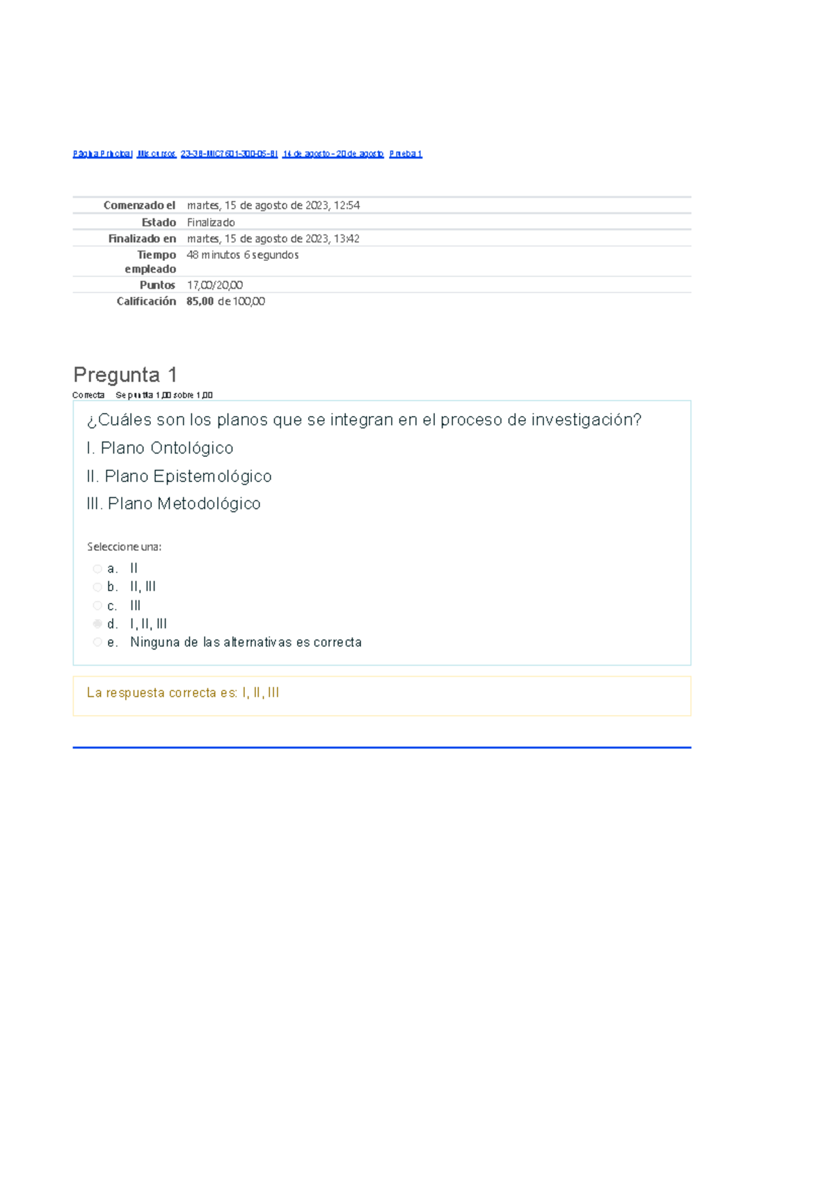 Prueba 1 Revisión Del Intento - Página Principal Mis Cursos 23-3B ...