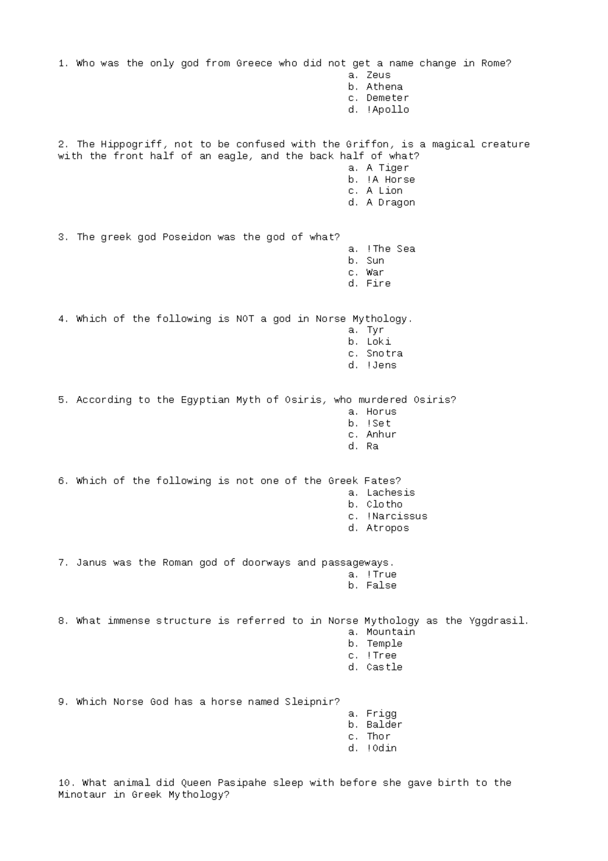 Psychology-Exam-4 - Psychology_Practice_9 - Who was the only god from ...