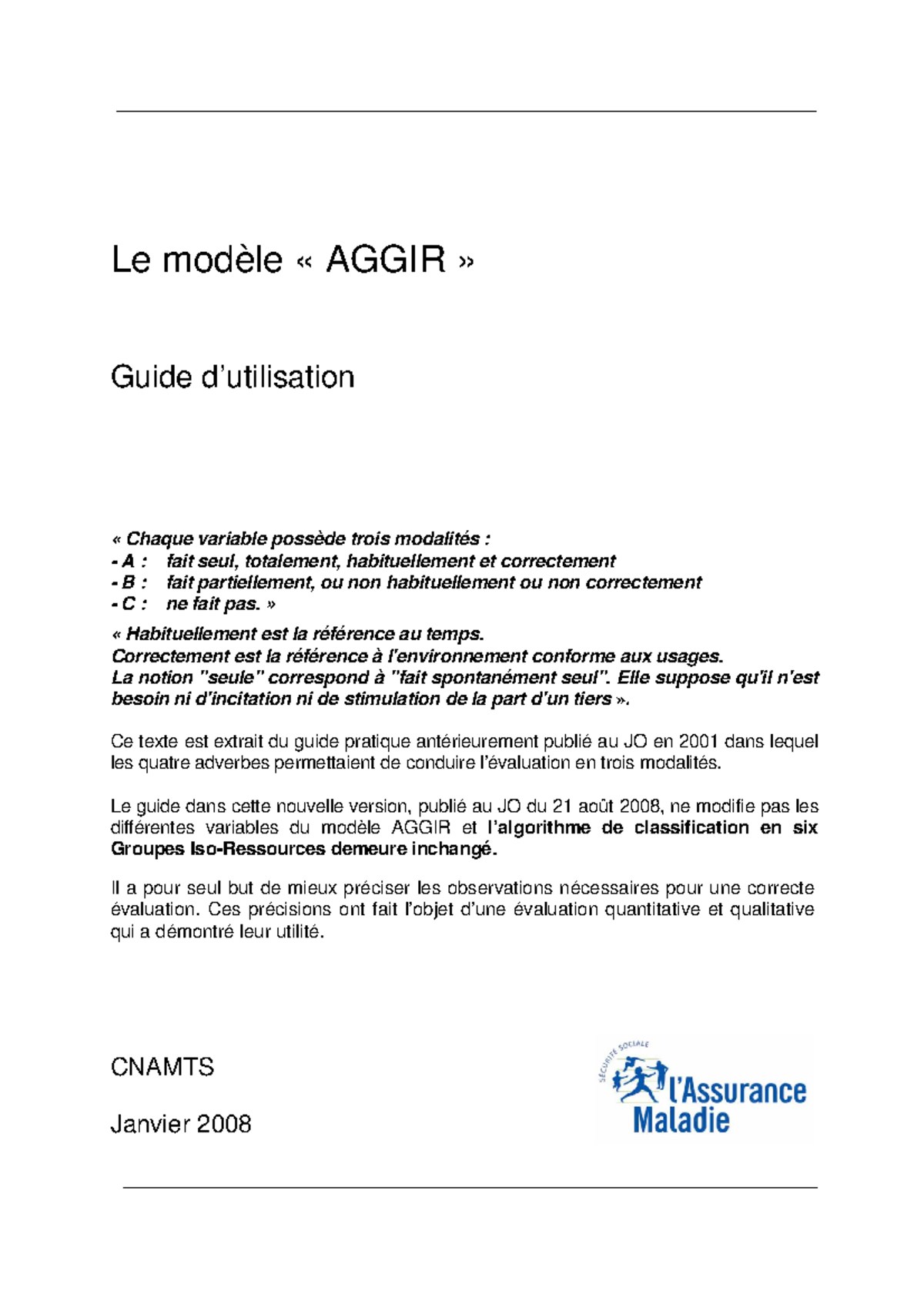 Guide Aggir 2008-2 - medecine - Le modèle « AGGIR » Guide d’utilisation ...
