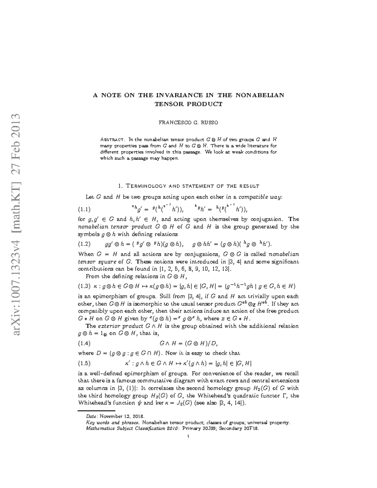 1007 - Cours - arXiv:1007 [math] 27 Feb 2013 A NOTE ON THE INVARIANCE ...