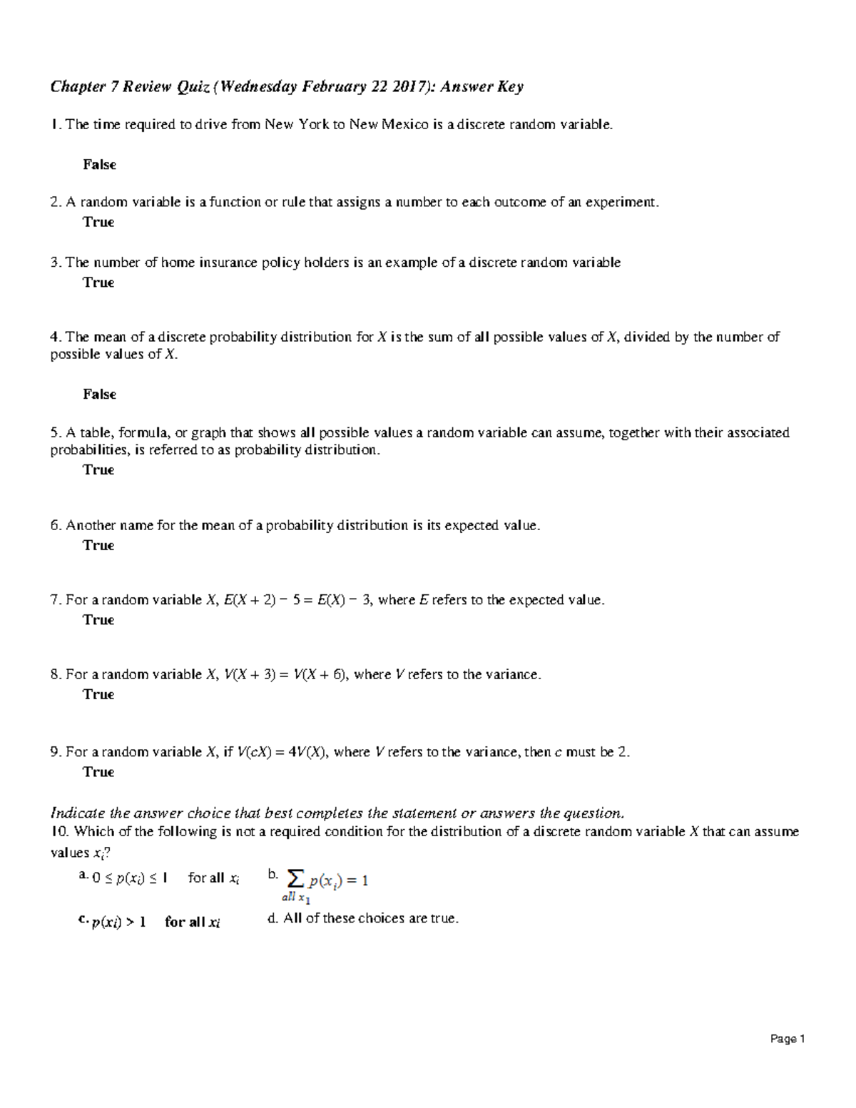 Chapter 7 Review Quiz Answers - Chapter 7 Review Quiz (Wednesday ...