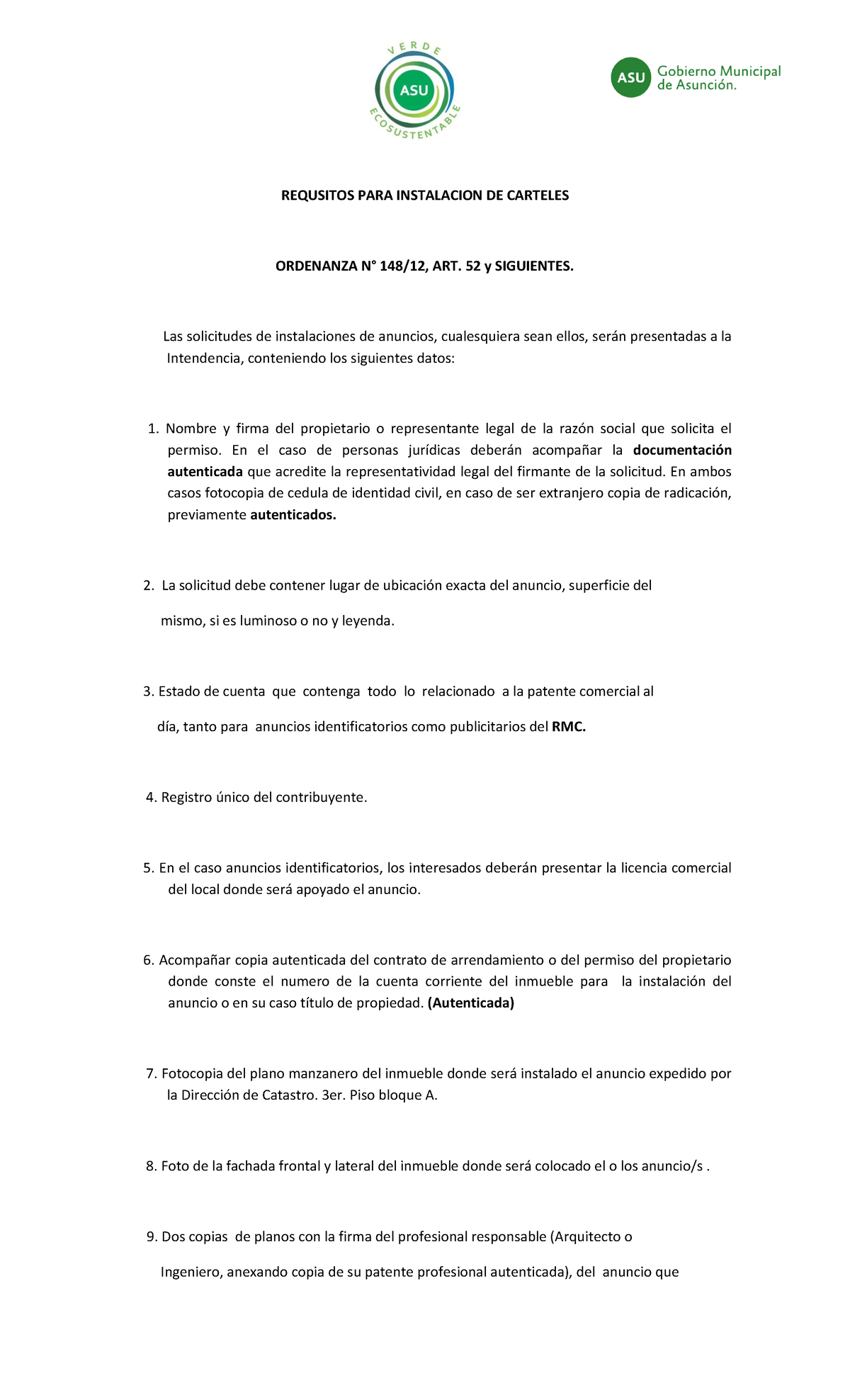 RequisitosPARA Carteleria REQUSITOS PARA INSTALACION DE CARTELES